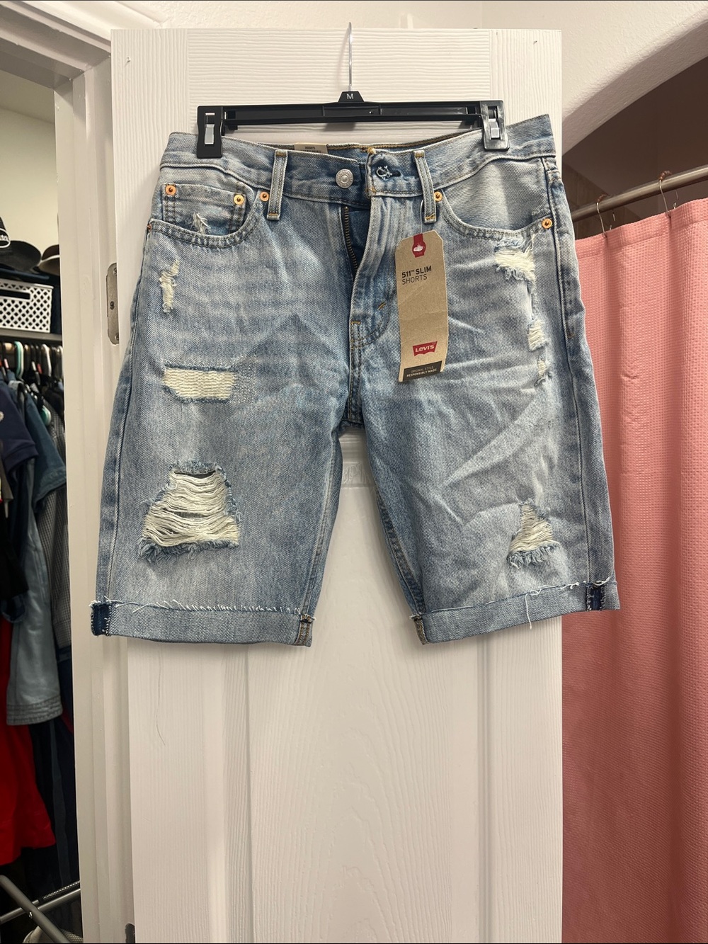 Levi's Light Blue Distressed Denim Jean Shorts